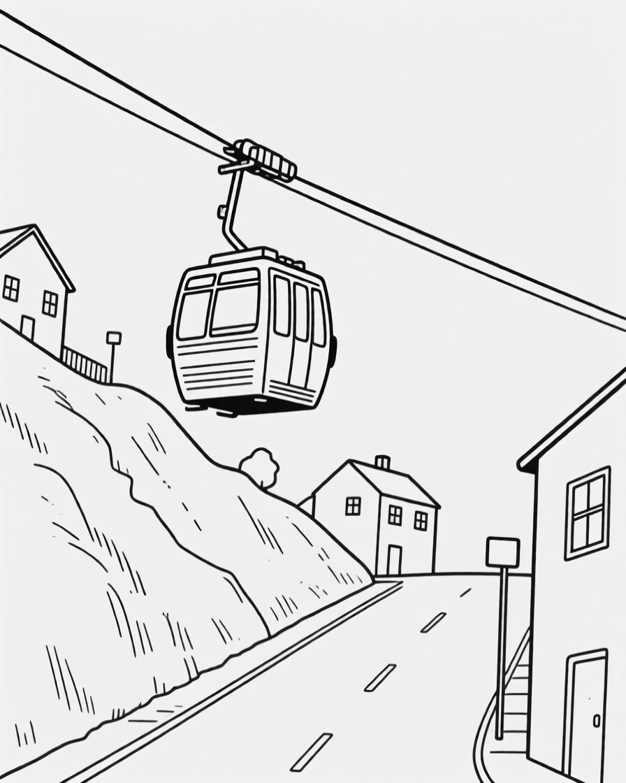 A cable car climbing a steep hillside street