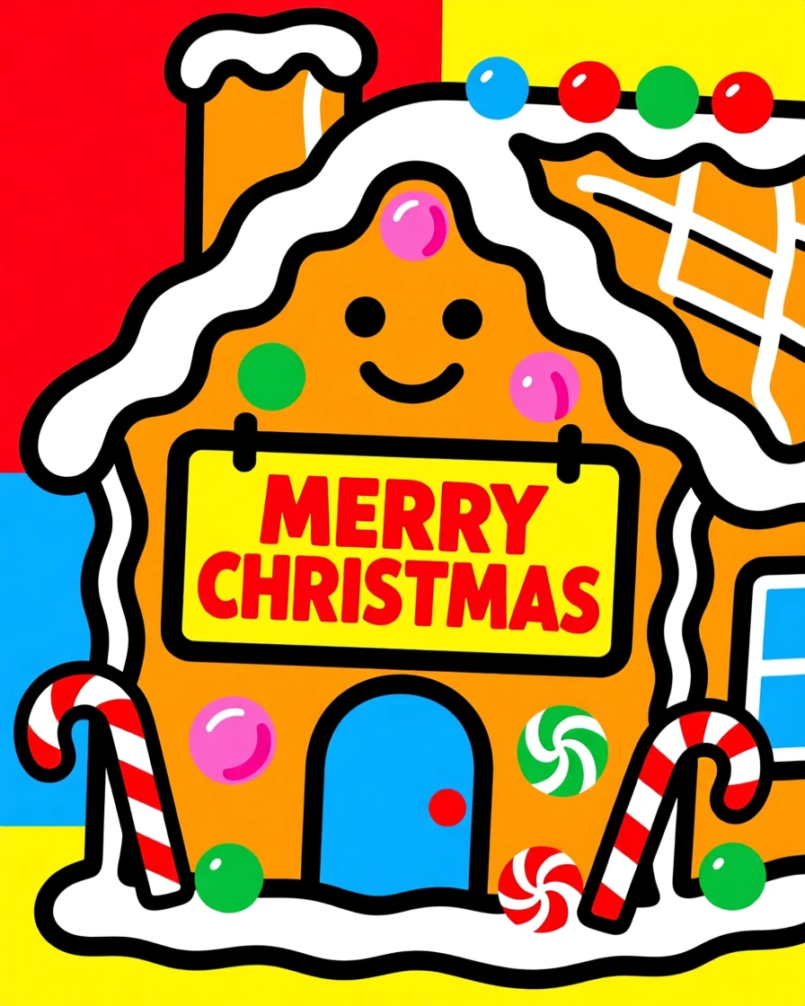 Christmas gingerbread house covered in candy