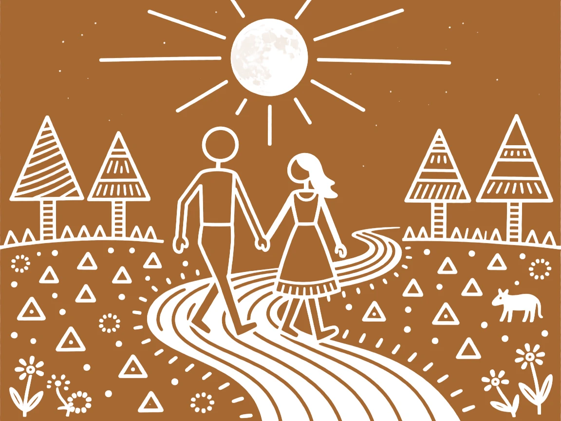 A devoted husband and wife walking together along a moonlit path.