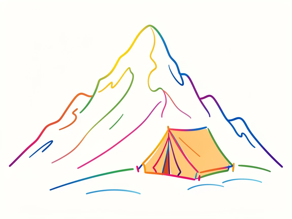 A snowy mountain peak at dawn with a lone climber's tent pitched below the summit.