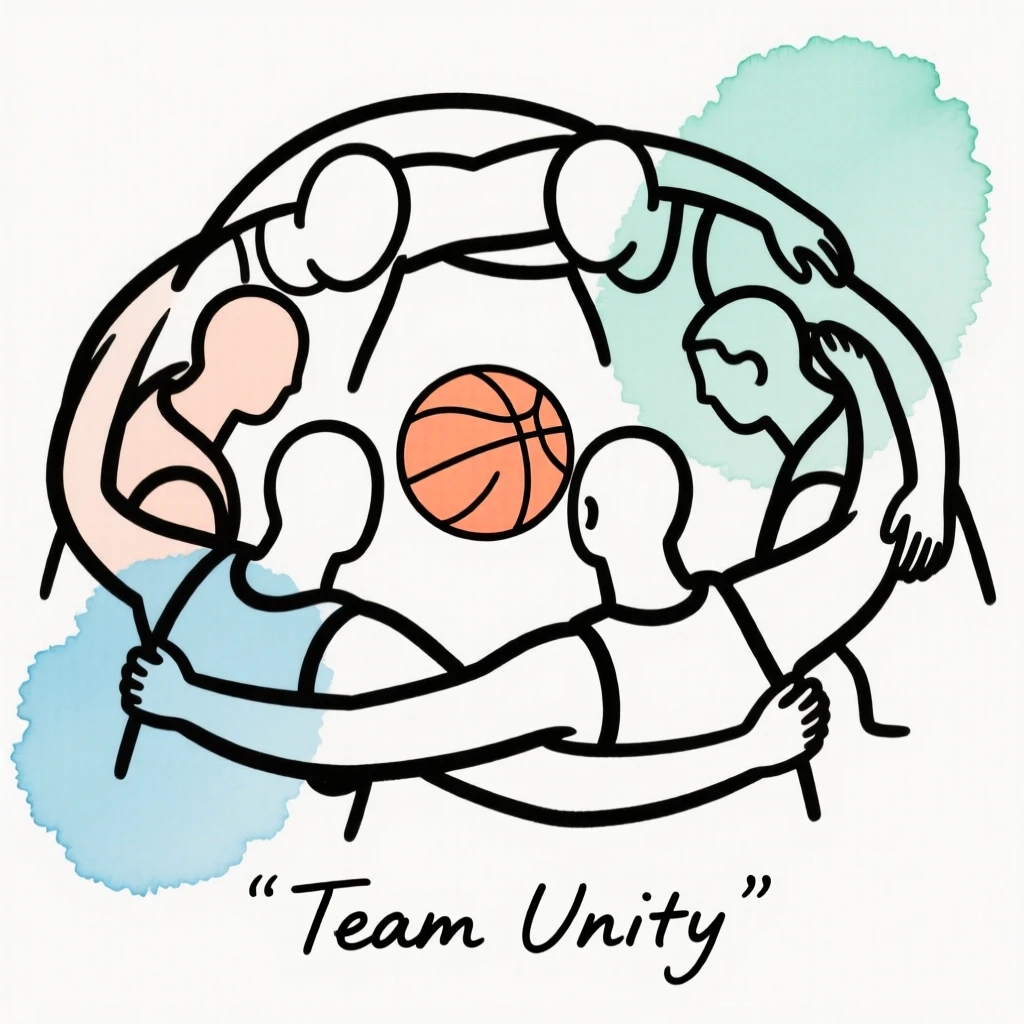 A basketball team huddled together