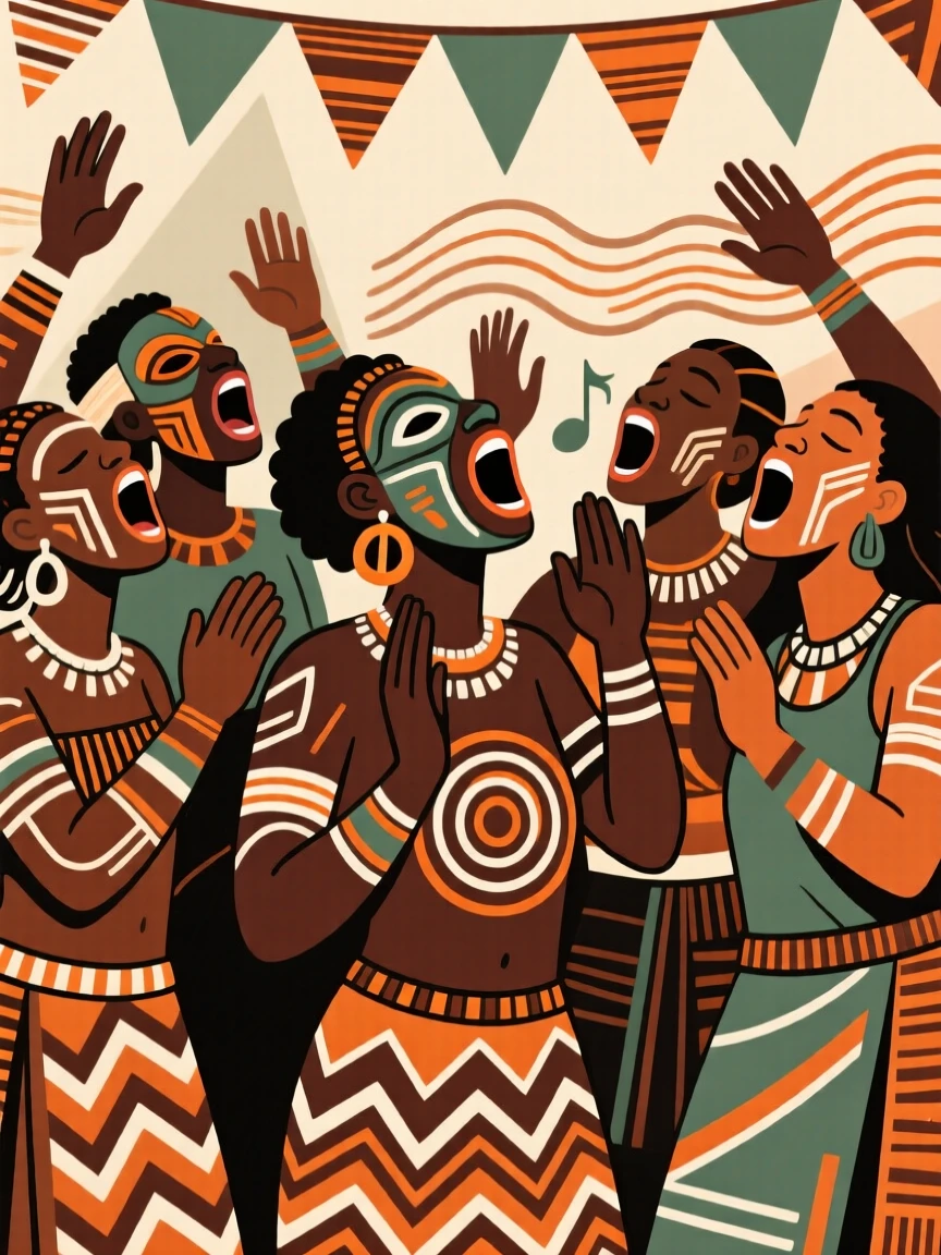 A chorus of singers harmonizing at a festival.