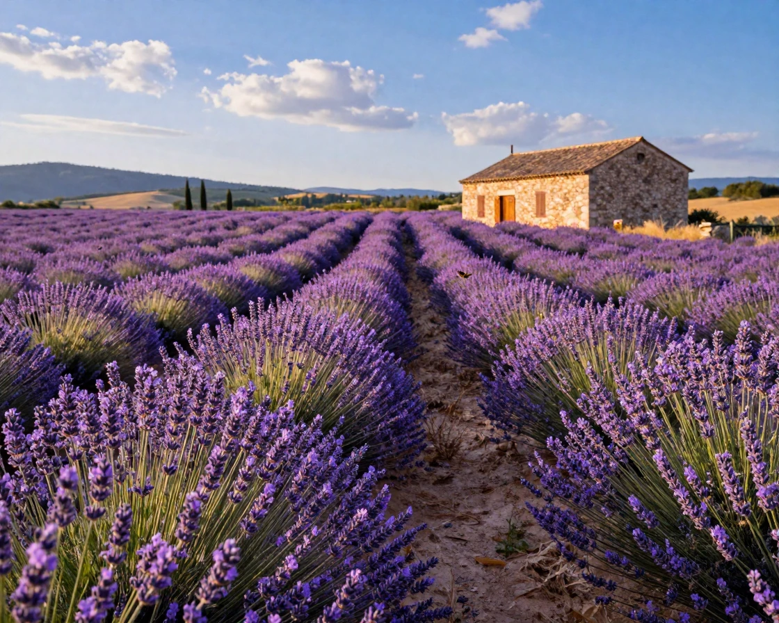 A lavender farm in Provence at full summer bloom