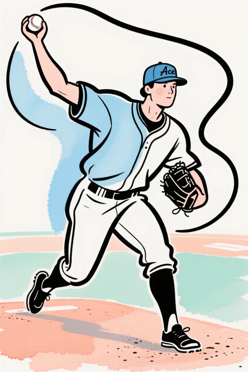 A baseball pitcher winding up