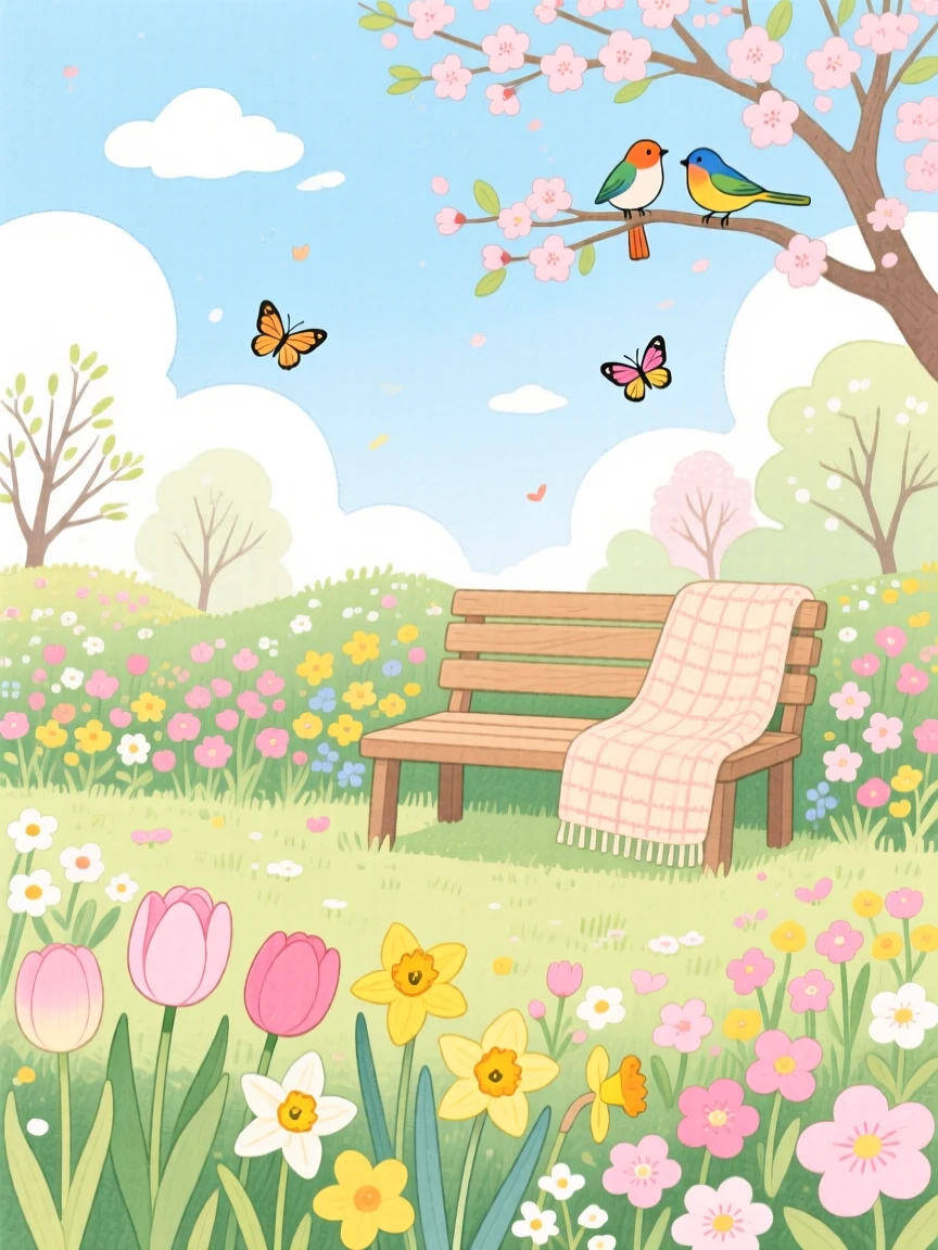 A heartwarming holiday moment: a garden filled with blooming flowers on the first day of spring.