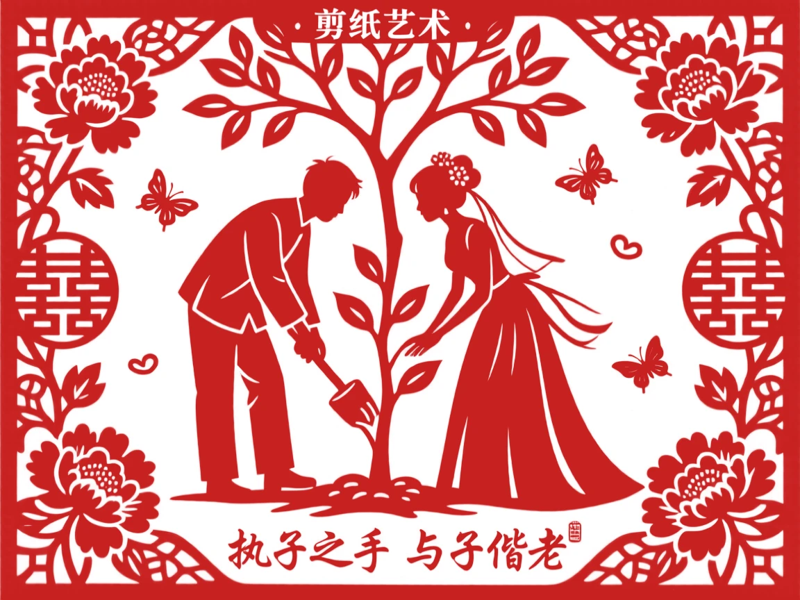 A couple planting a tree together on their wedding day, promising to grow old side by side