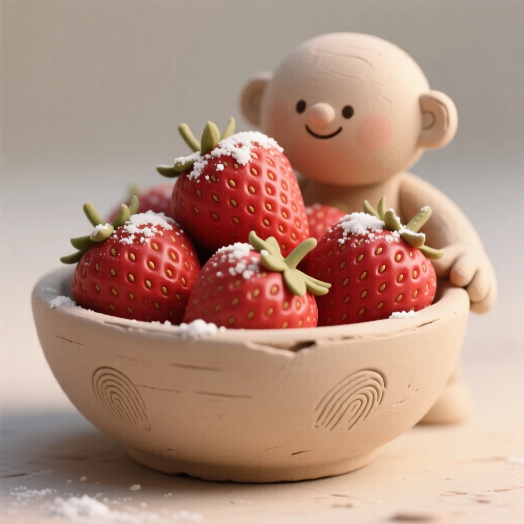 A bowl of fresh strawberries dusted with powdered sugar