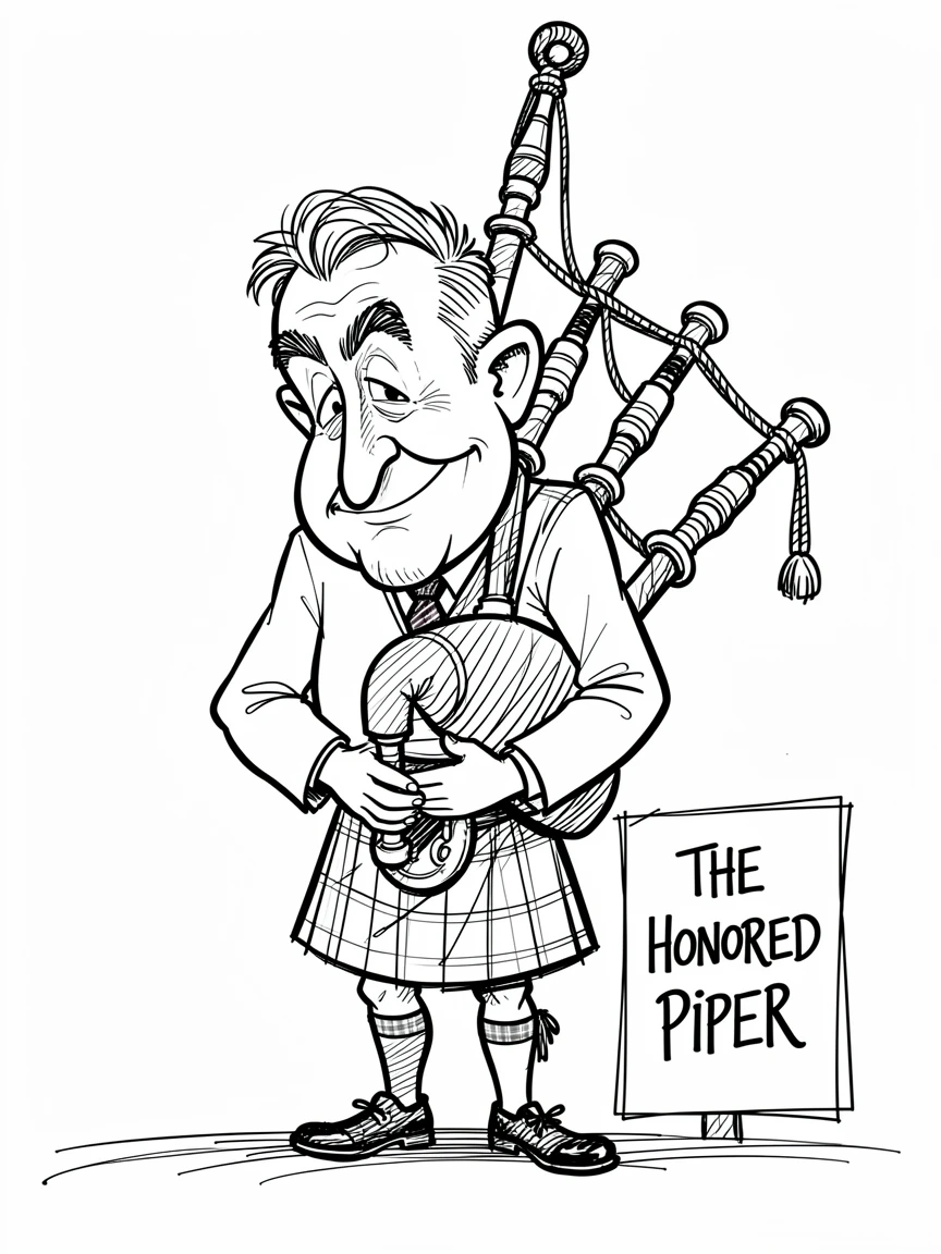 [People Portraits & Characters] Portrait of a dignified bagpiper taking a bow, full of personality and charm