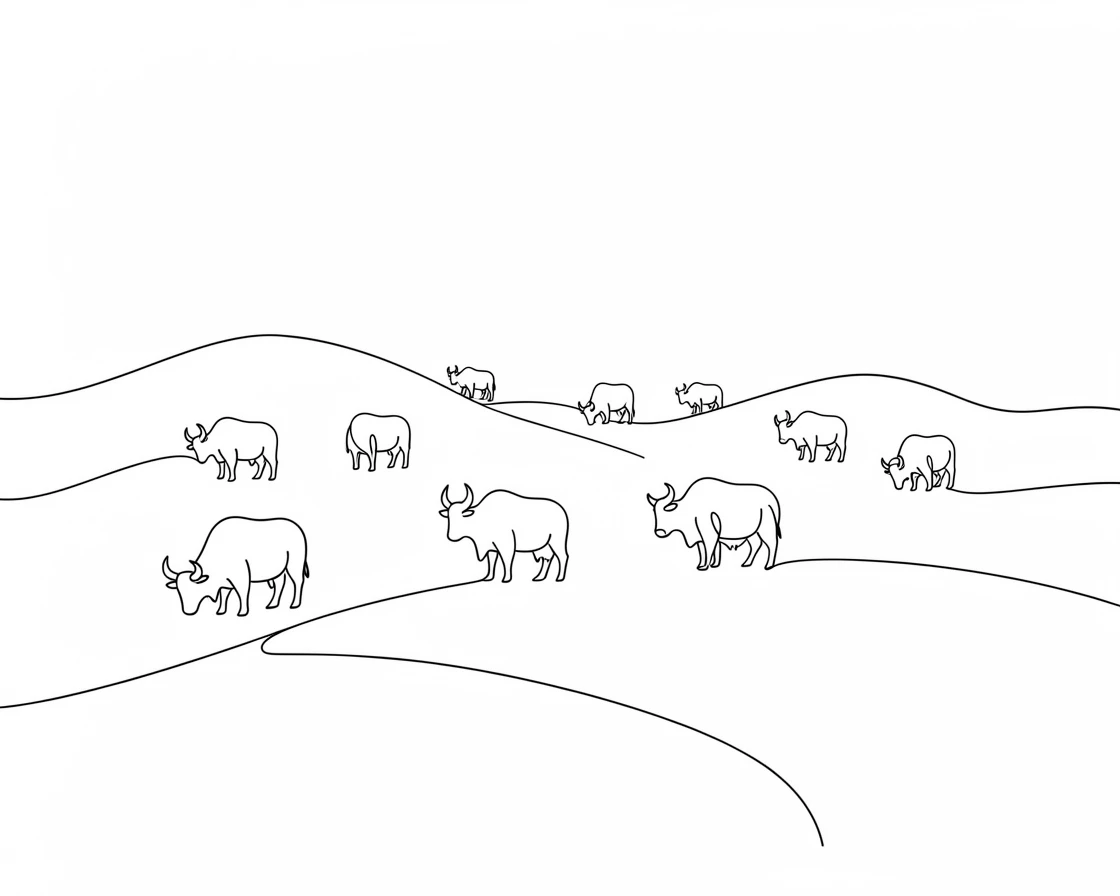 A remote highland plateau scattered with grazing yaks