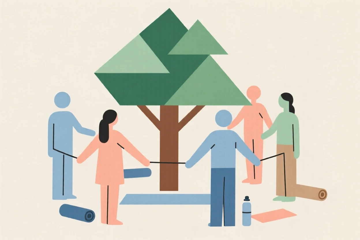 A group of friends doing a wellness retreat