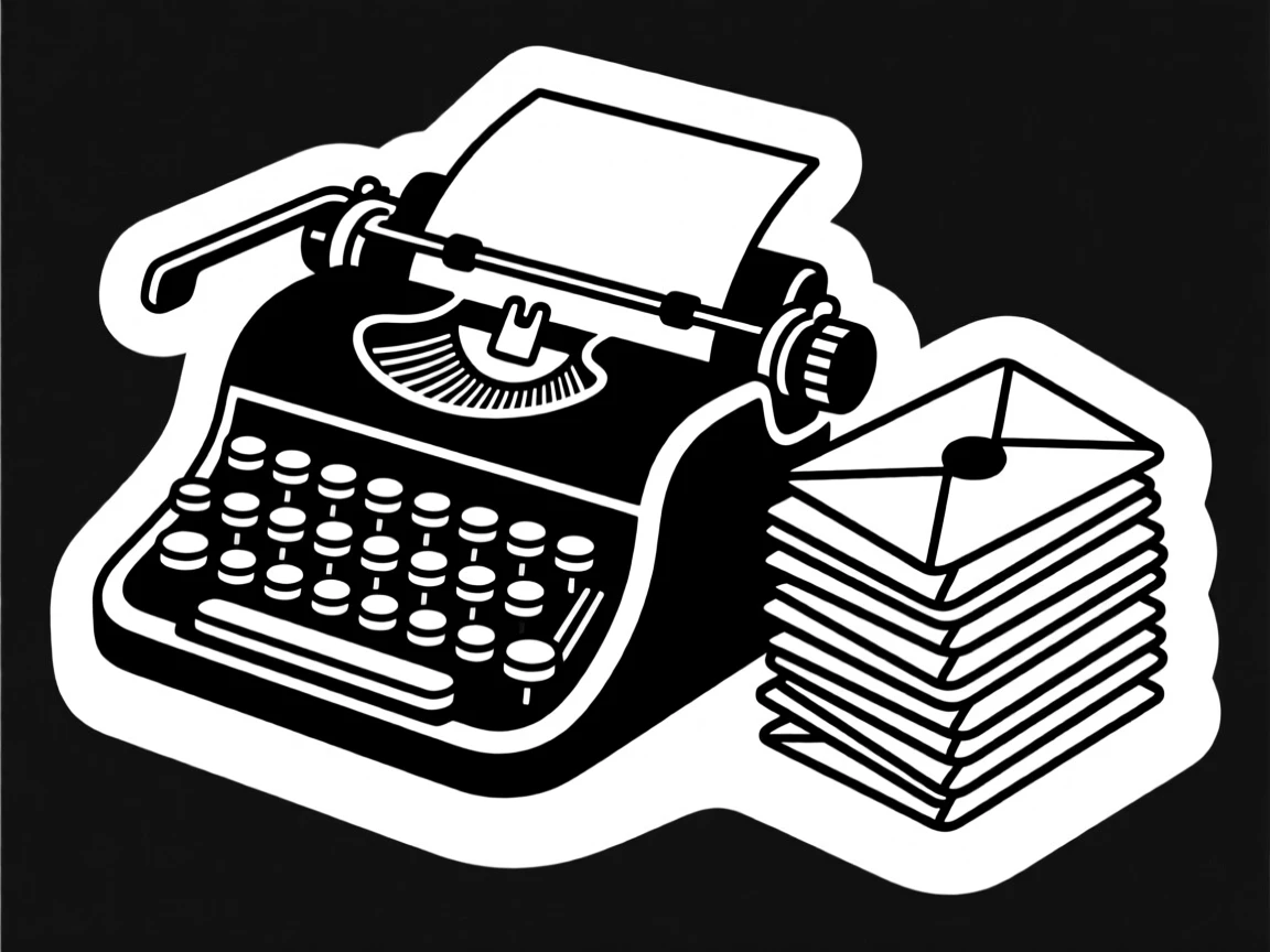 A vintage typewriter beside a stack of old letters.
