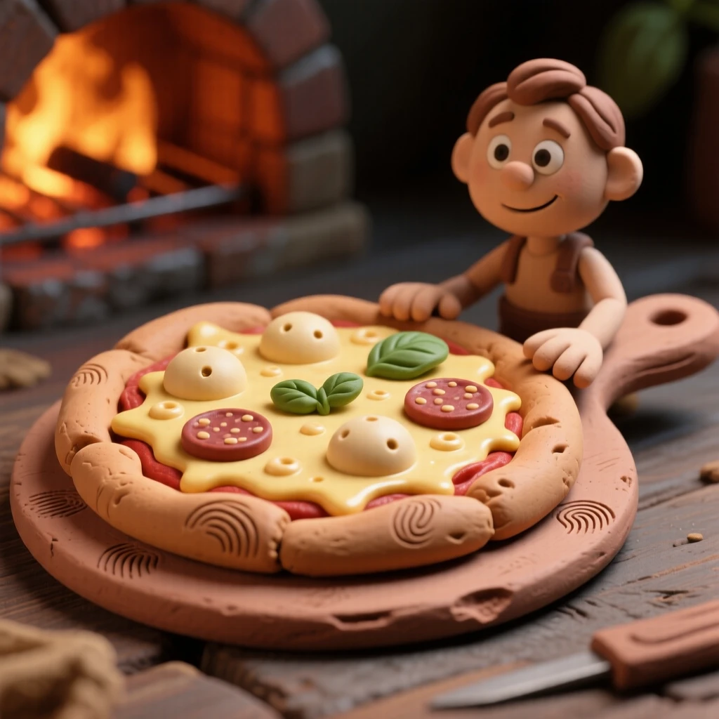 A wood-fired pizza fresh from the oven with bubbling melted cheese