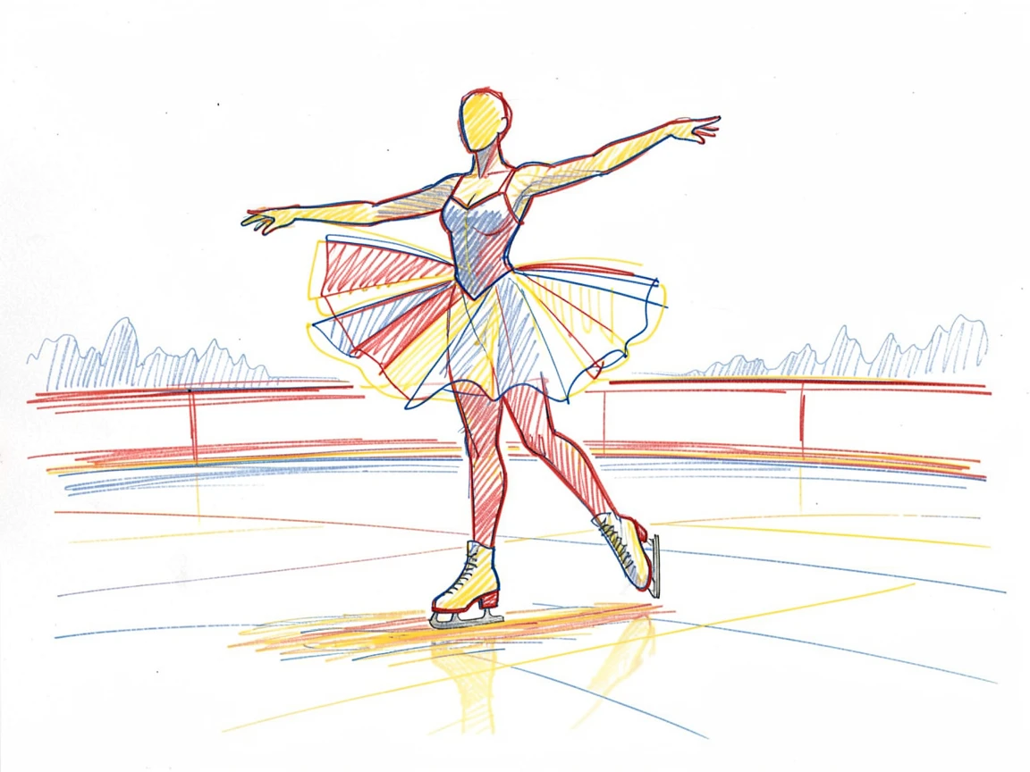 A figure skater spinning gracefully on a frozen outdoor rink at dusk