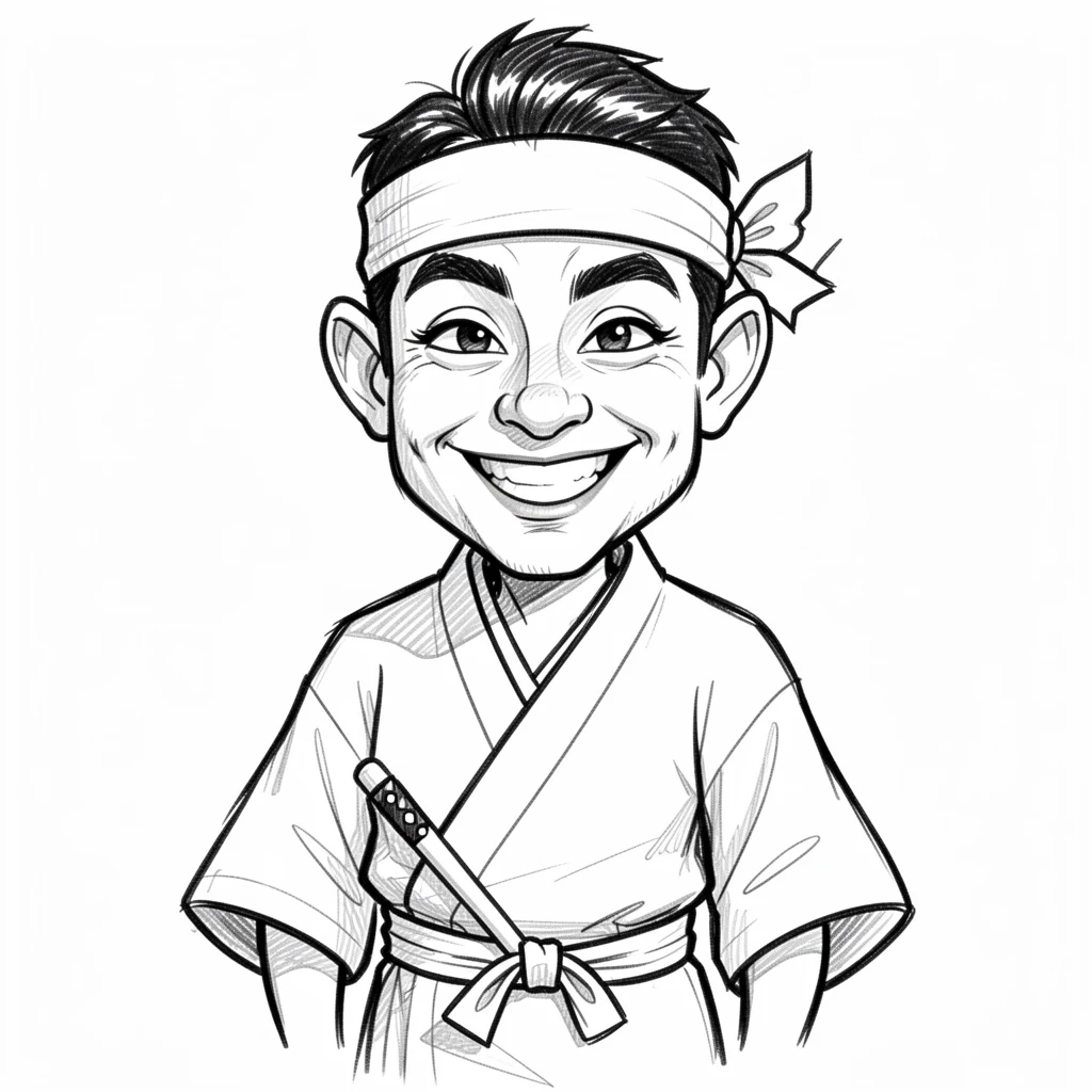 [People Portraits & Characters] Portrait of a elegant sushi master grinning proudly, full of personality and charm