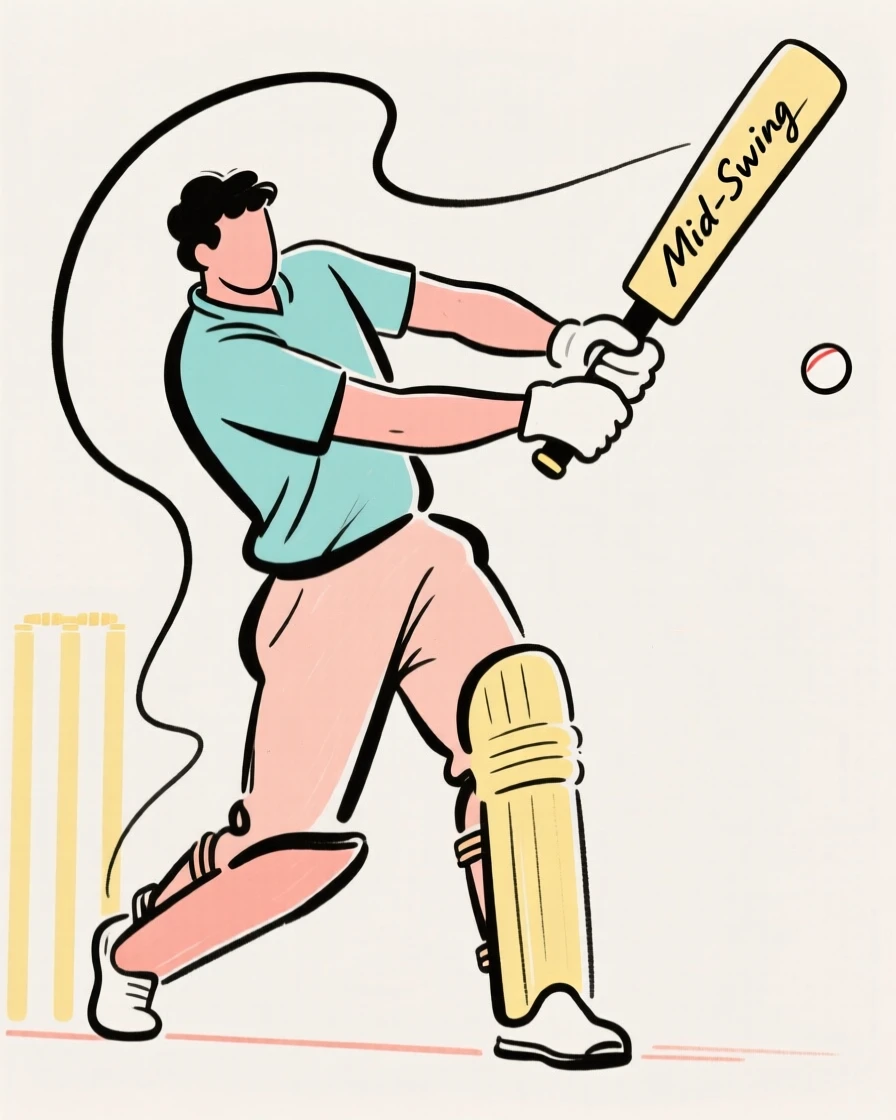 A cricket batsman mid-swing