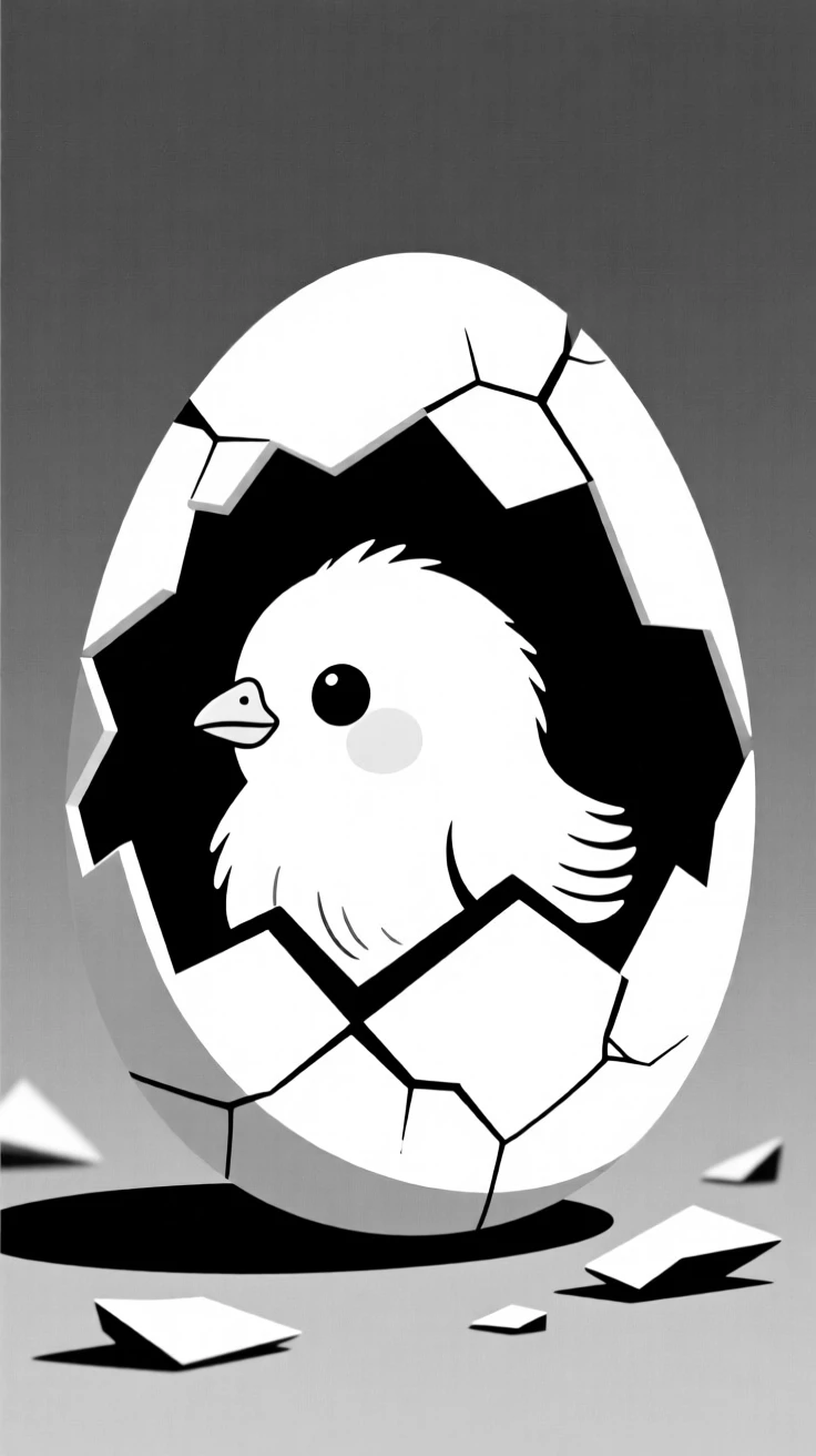 A baby chick hatching from its shell.