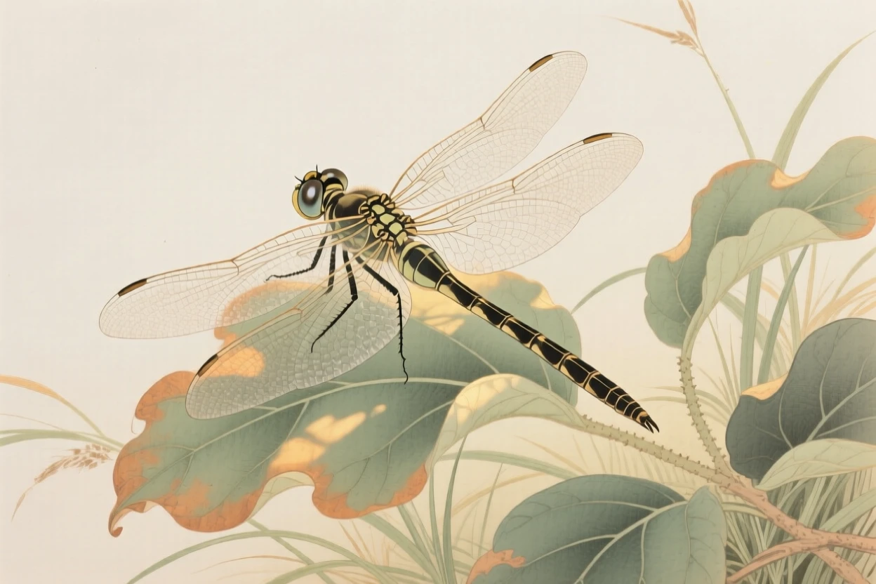 A dragonfly napping in a patch of afternoon sunlight