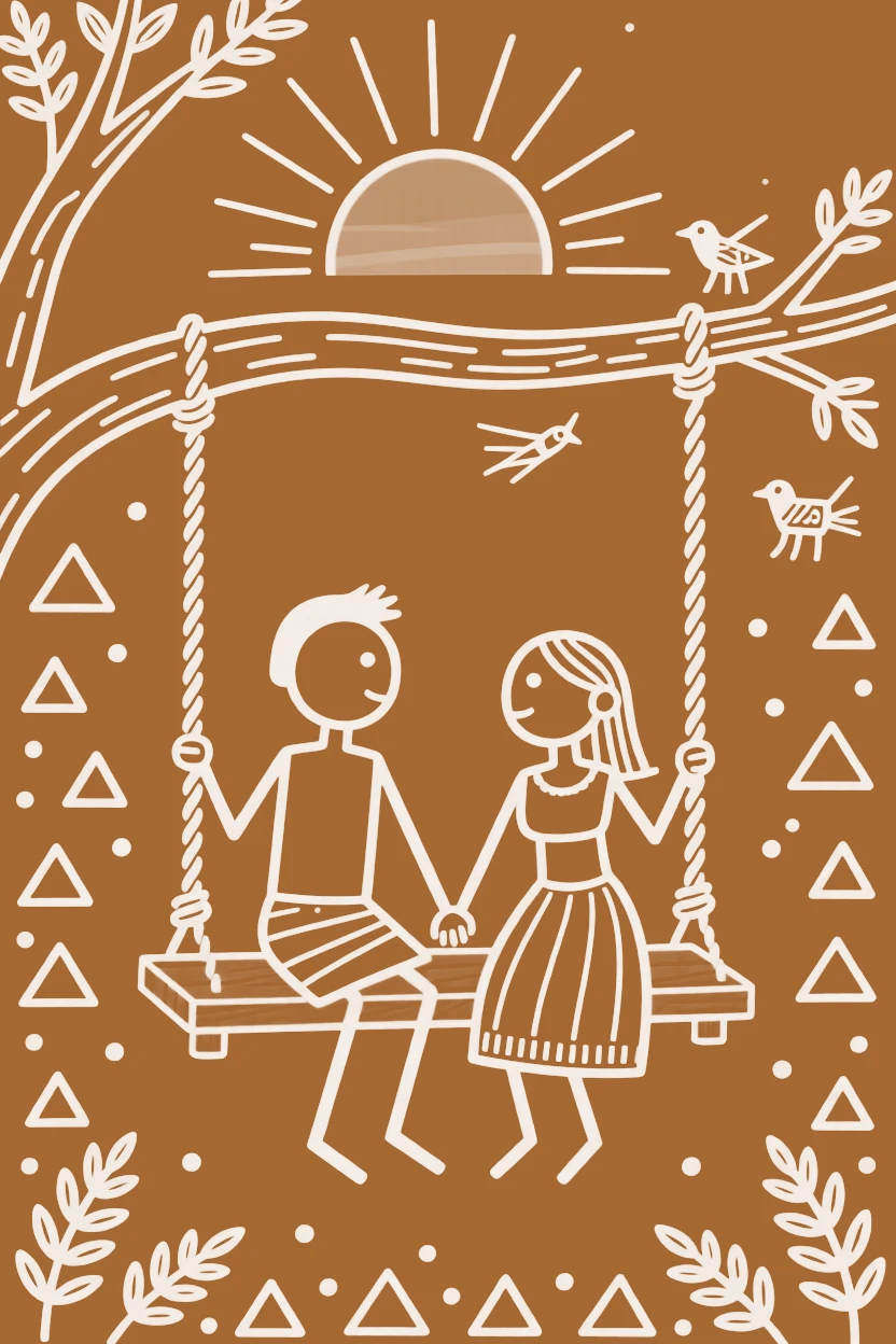 A devoted husband and wife sitting together on a swing at dusk.