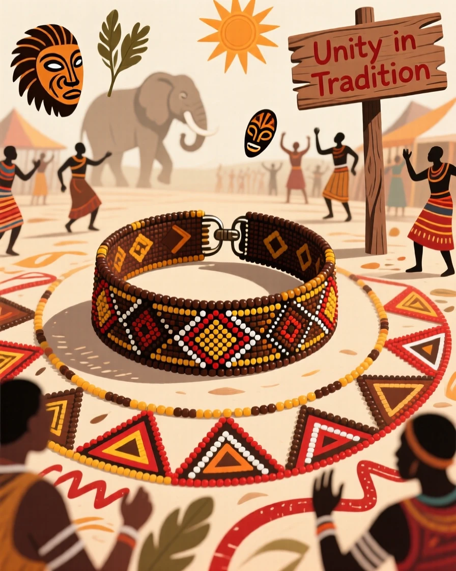 A beaded warrior's anklet set displayed at the center of a community celebration.