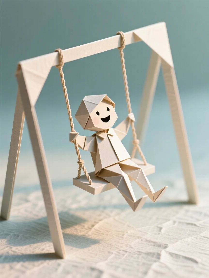 A child's delighted expression riding a swing set as high as it can go.