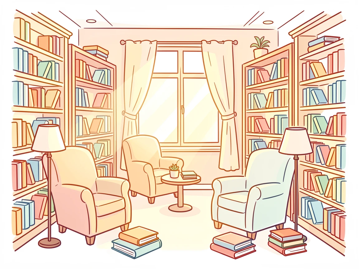 A quiet library reading room filled with warm afternoon light.
