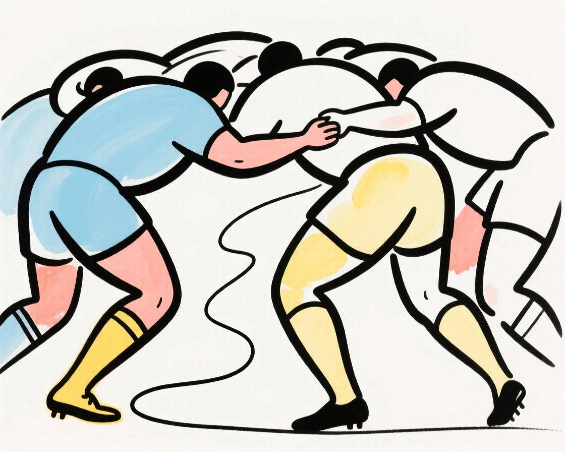 A rugby scrum in action