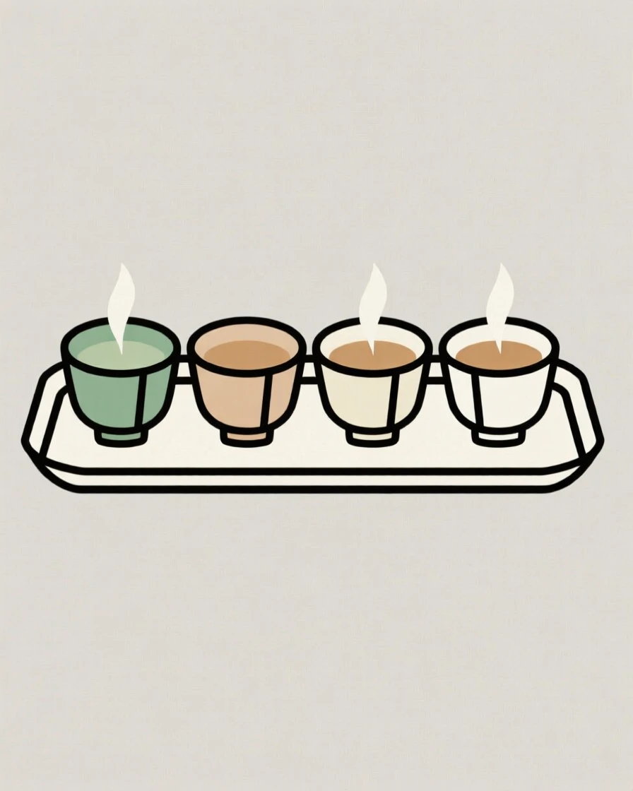 A set of herbal tea cups on a tray