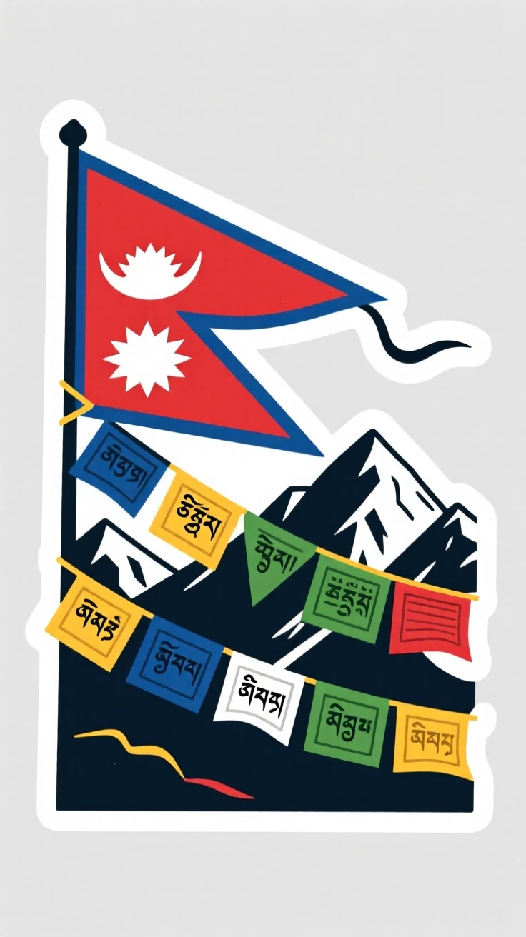 A picturesque Nepalese prayer flags fluttering in mountain wind, captured during a festive celebration, in a moment worth remembering forever.