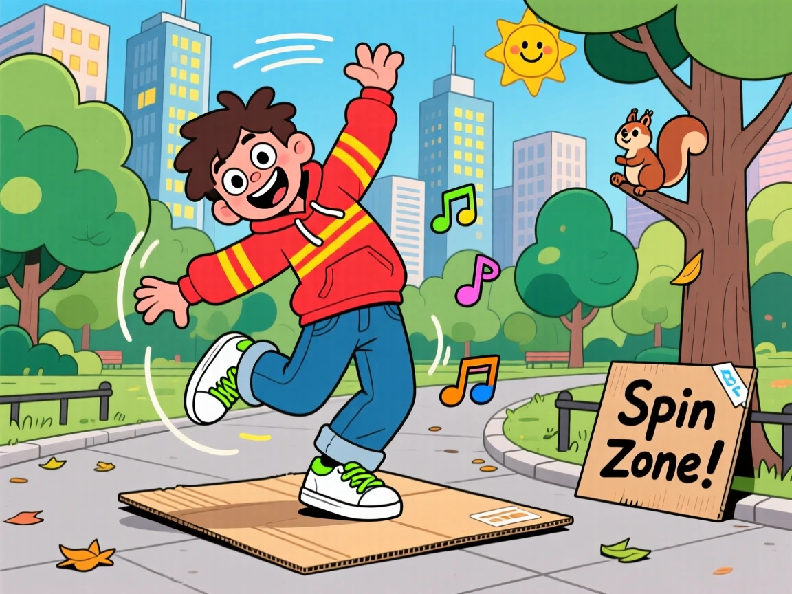 A break-dancer spinning on a cardboard mat in a city park.