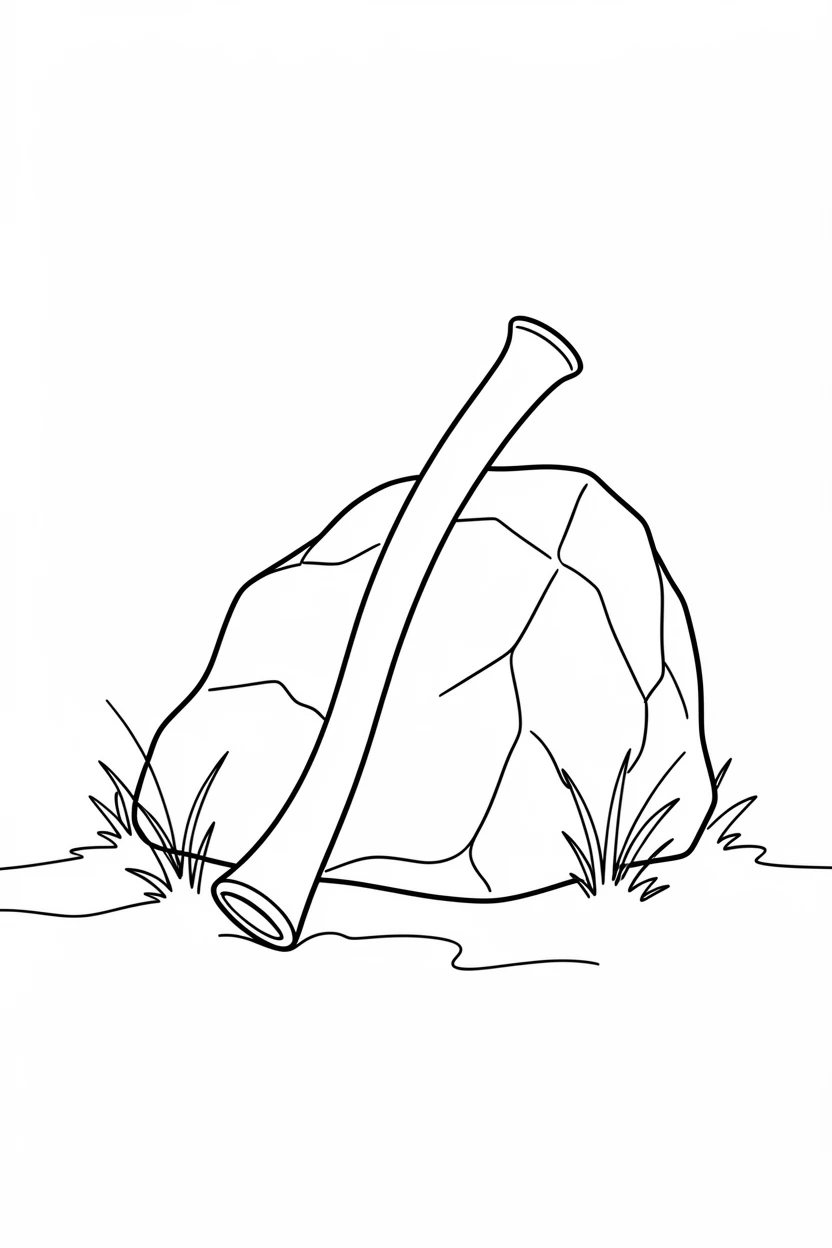 A didgeridoo resting against a rock in an outback desert clearing
