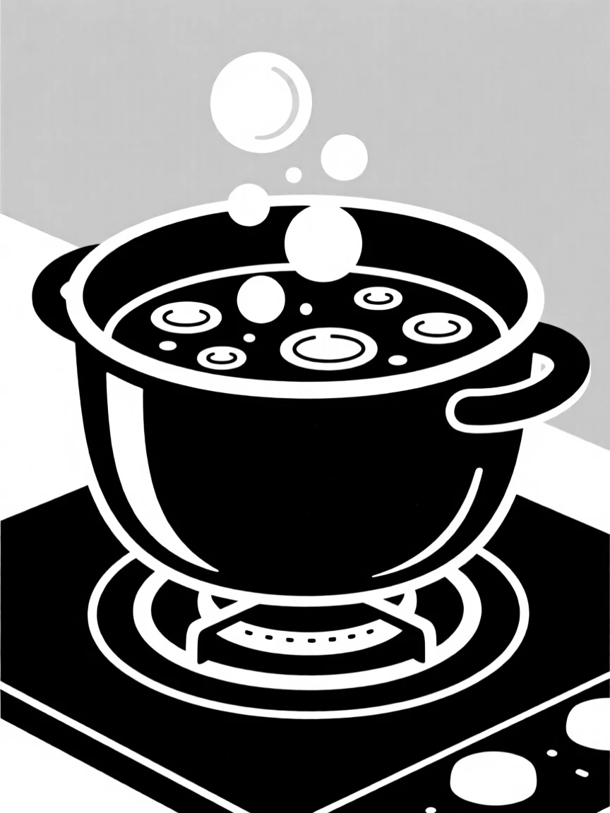 A bubbling pot of soup on a stovetop.
