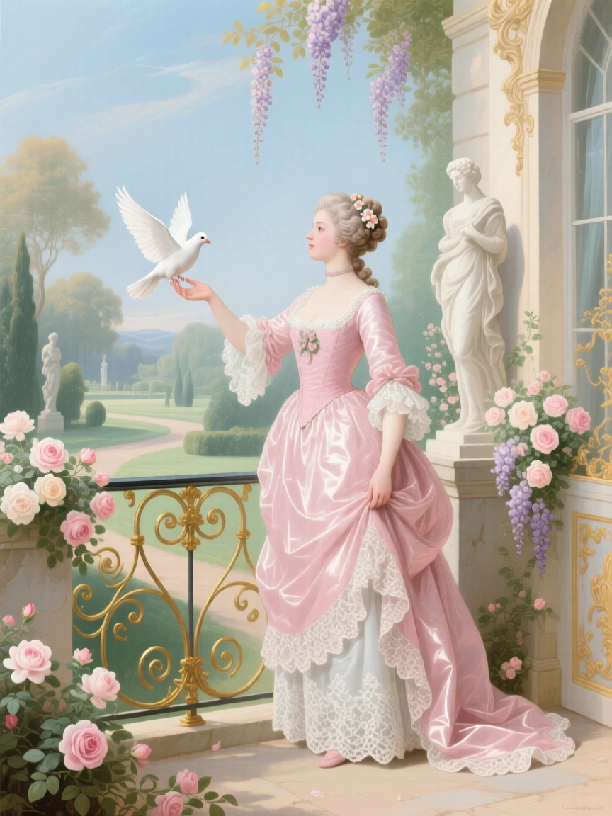 A lady releasing a dove from her hands beside an open balcony  