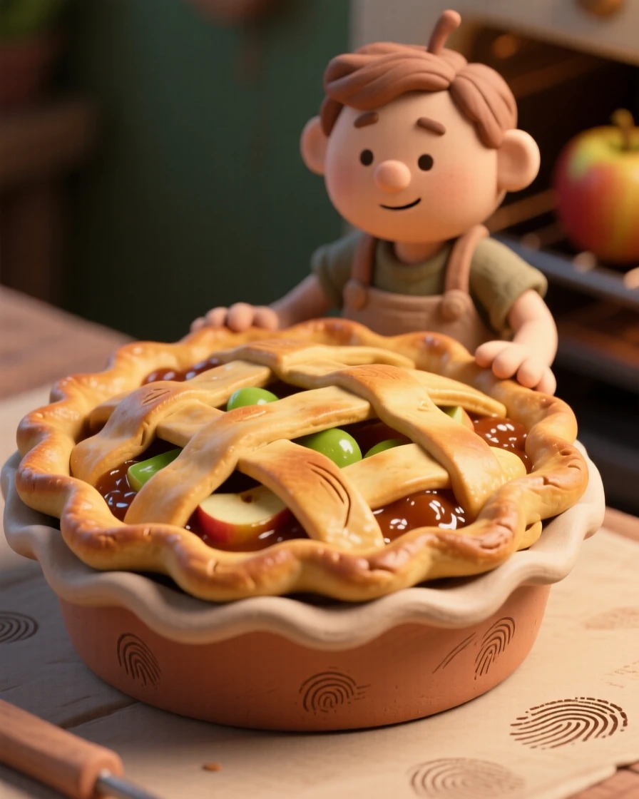 A rustic apple pie fresh from the oven with a golden lattice crust