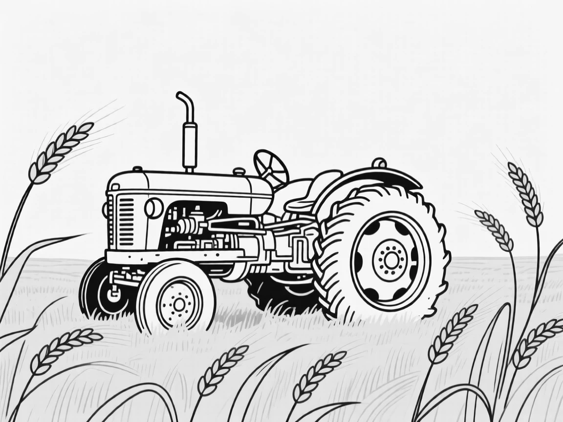 A vintage tractor parked in a golden wheat field