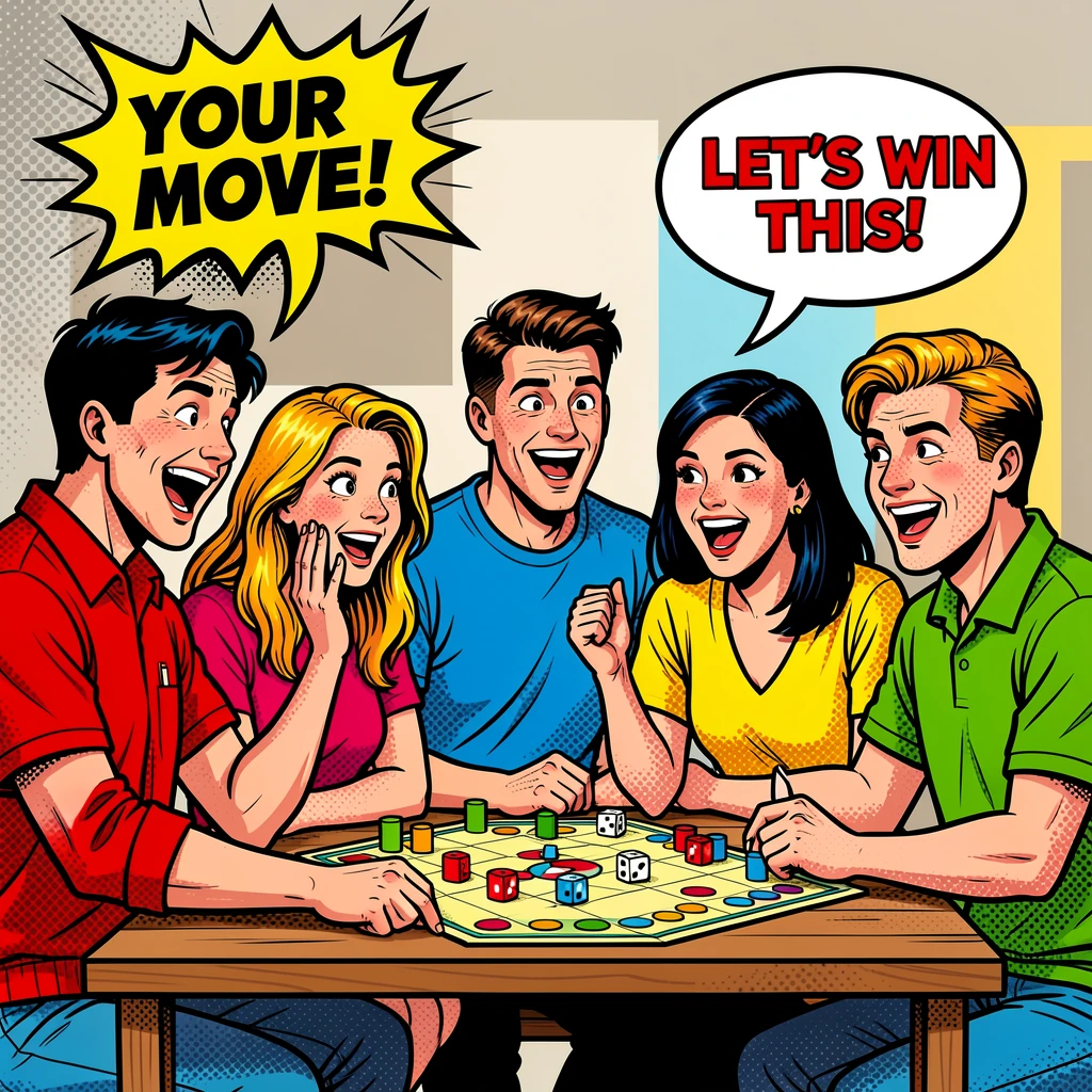 A group of friends gathered around a board game night