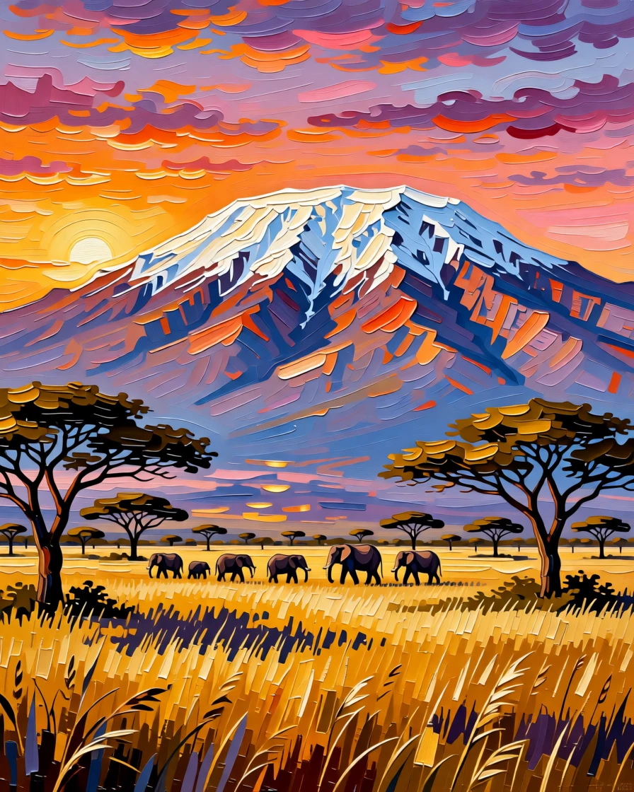 Kilimanjaro's snow-capped peak rising above the African savanna