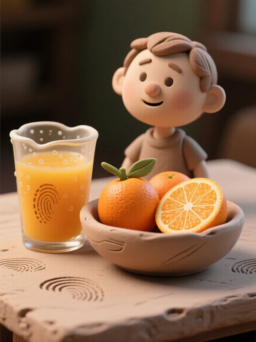 A glass of fresh-squeezed orange juice beside a bowl of citrus fruit