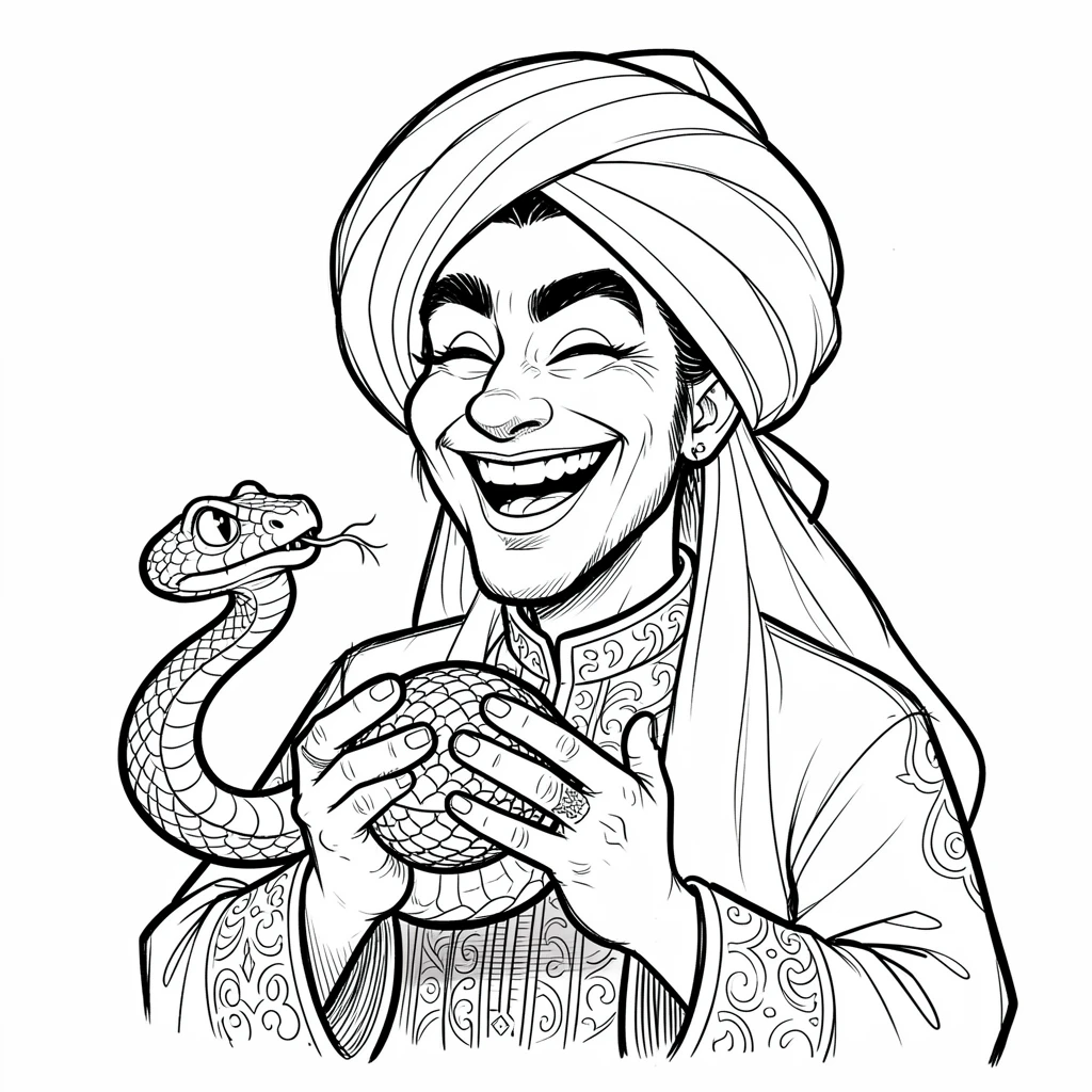 [People Portraits & Characters] Portrait of a elegant snake charmer caught in a candid laugh, full of personality and charm