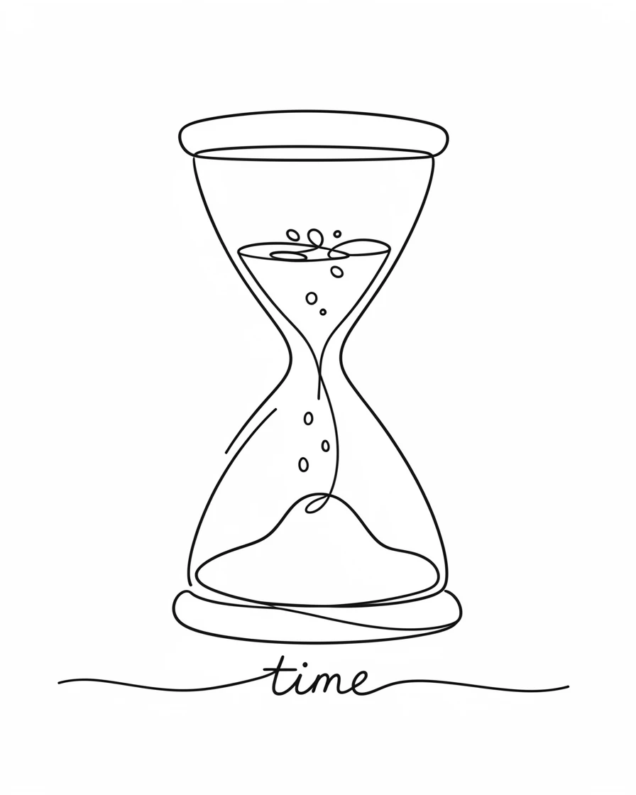An hourglass with sand slowly trickling through its narrow neck, symbolizing time