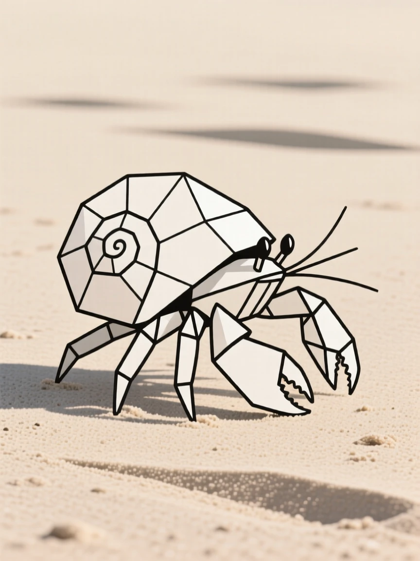 A hermit crab carrying its shell across the sand