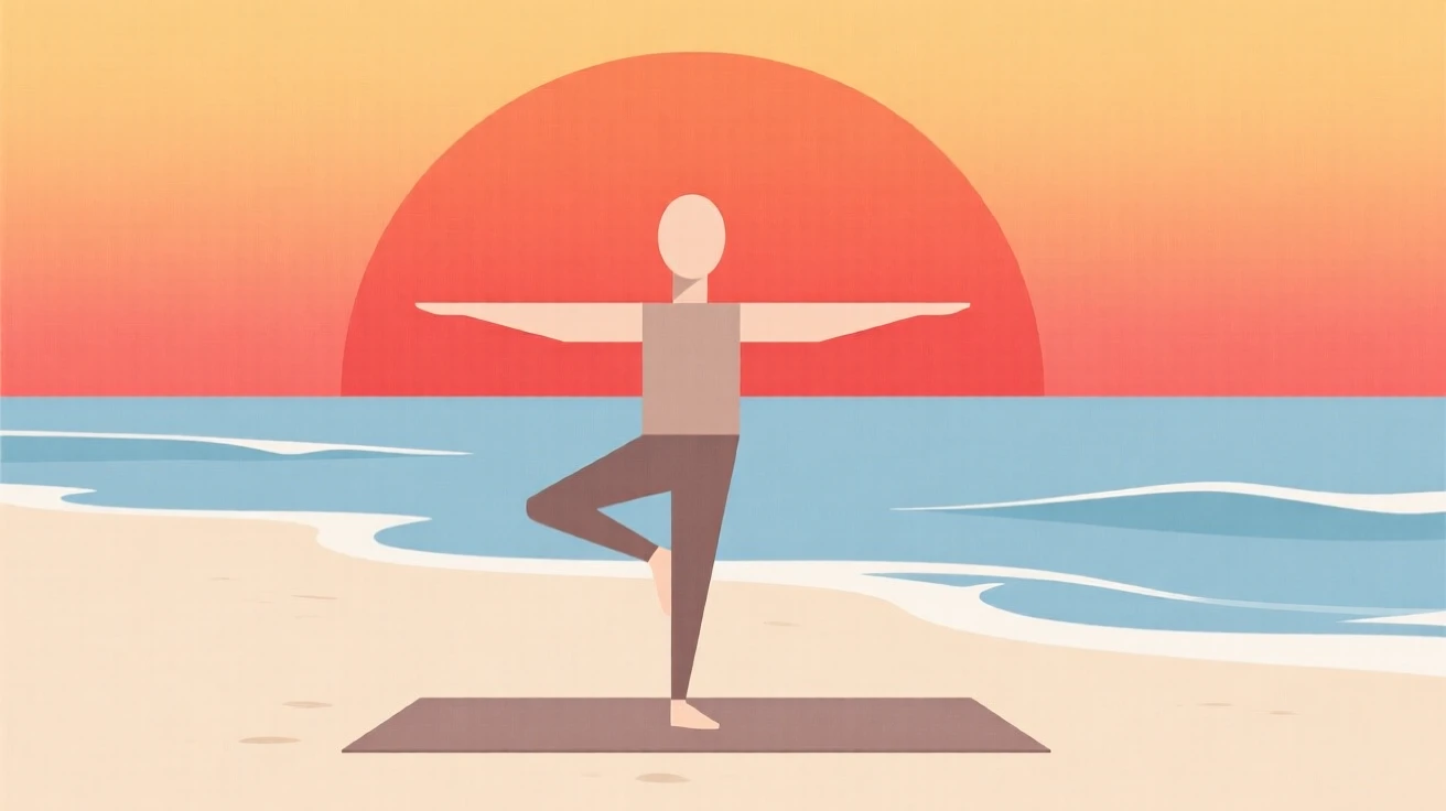 A person practicing yoga at sunset on a beach