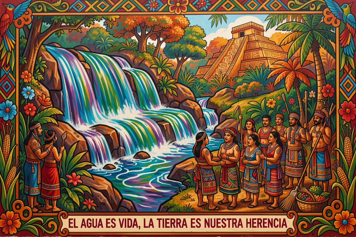 A hidden waterfall glowing with shimmering colors