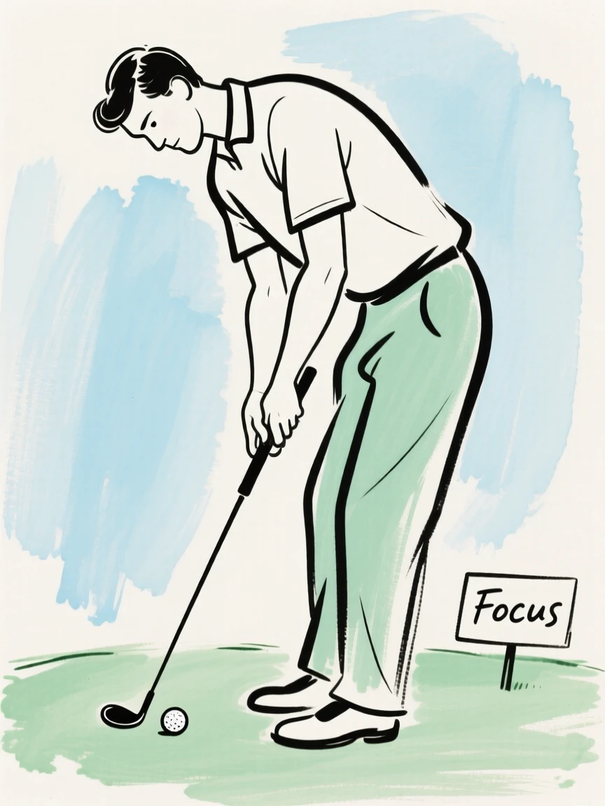 A golfer lining up a putt