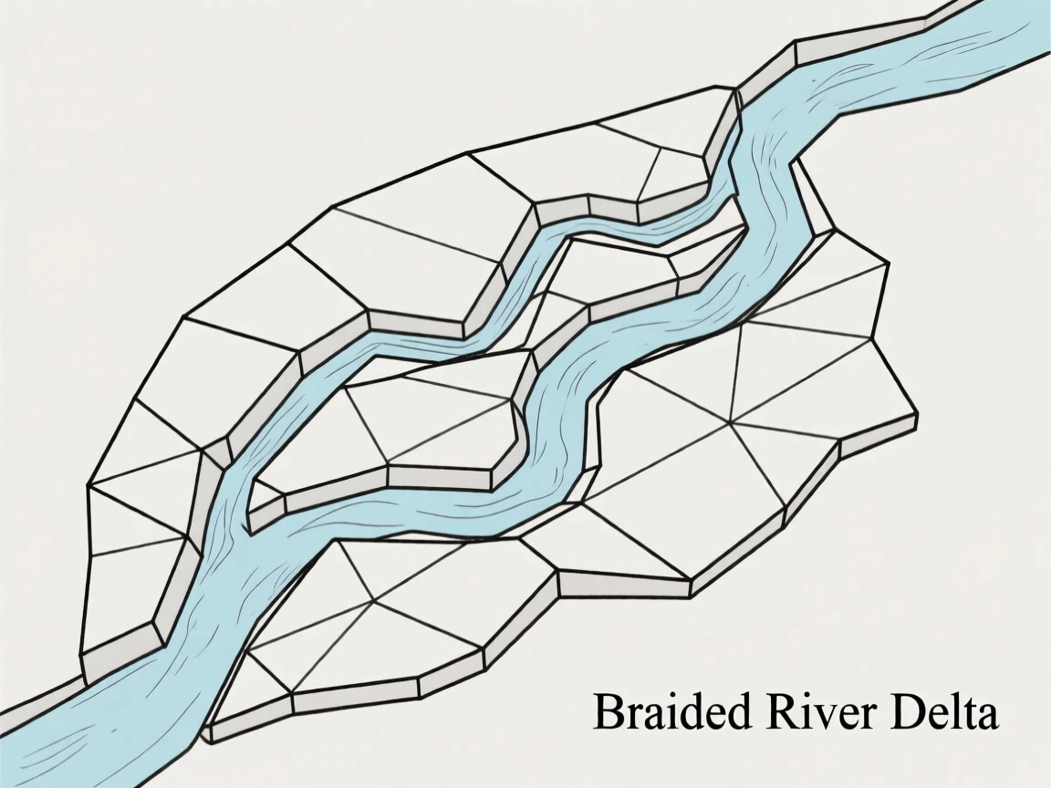 A river delta seen from above with braided channels