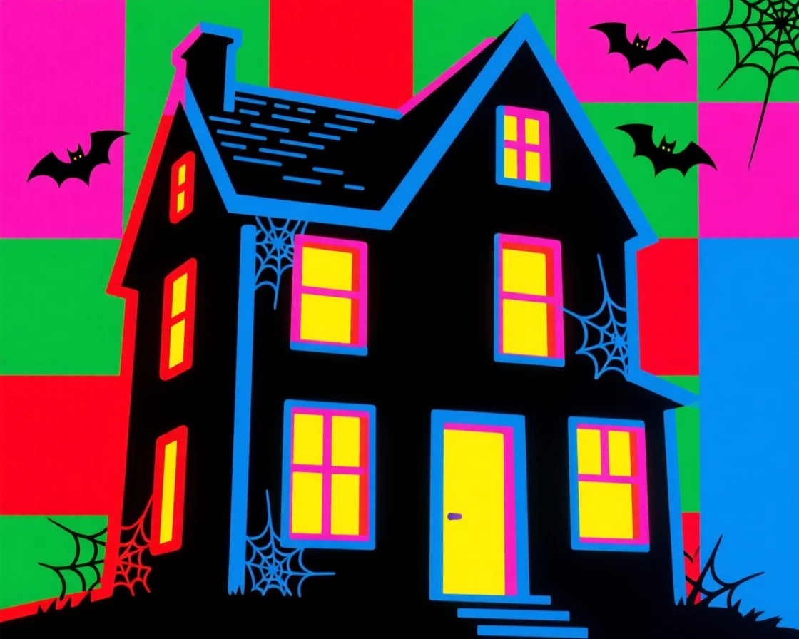 Halloween haunted house with glowing windows