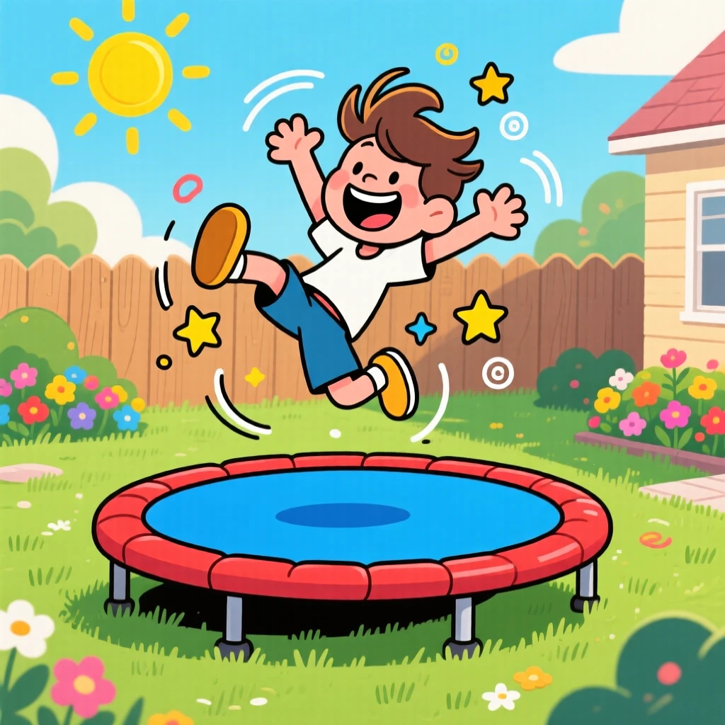 A trampoline enthusiast flipping joyfully in a backyard.