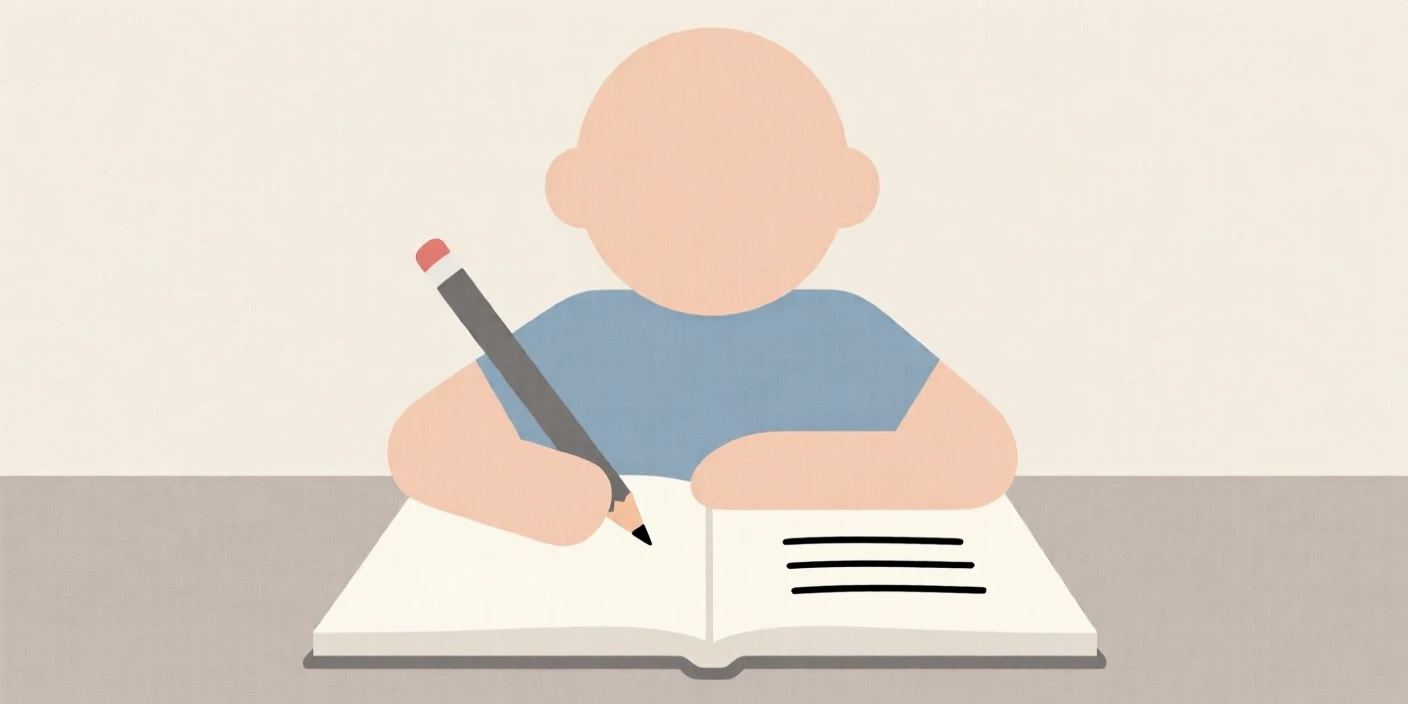 A child writing with a pencil in a notebook