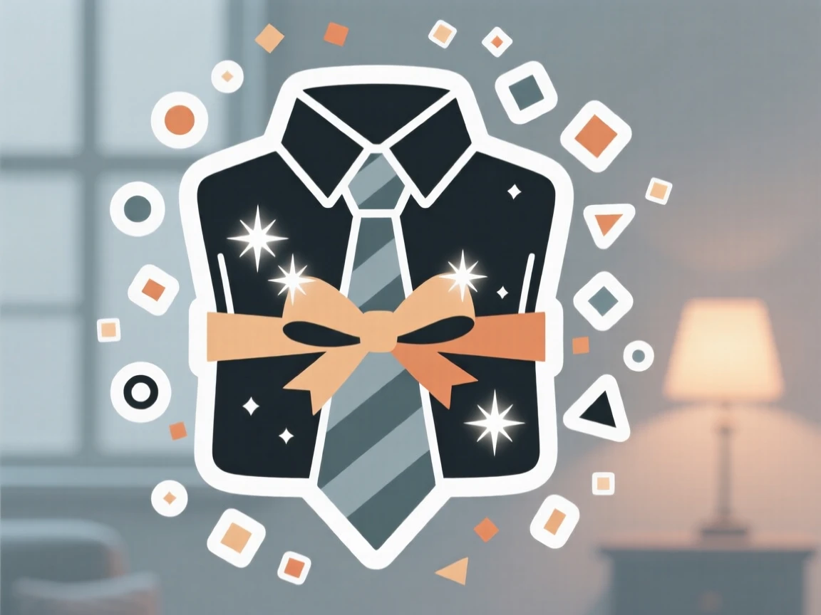 A sparkling and celebratory Father's Day necktie wrapped as a gift, surrounded by falling confetti, on a cozy holiday evening at home.
