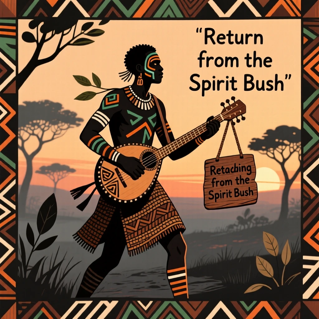 A wandering musician returning from the bush at dusk.