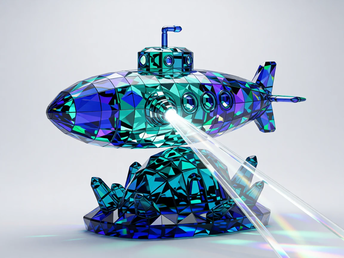 A deep-sea exploration submarine illuminating an ancient sunken alien structure.